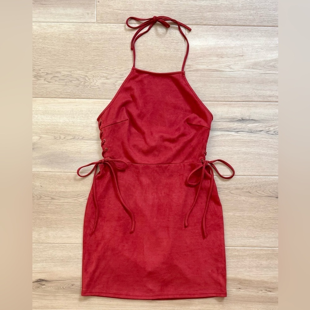 Forever21 Red Suede Halter Dress Size M